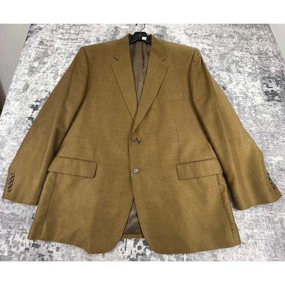 Chaps Men's Blazer 46R Tan Brown Checkered Sport Coat Jacket 2 Button Classic